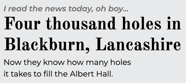 An example of a headline group with smaller text above and below the main headline.